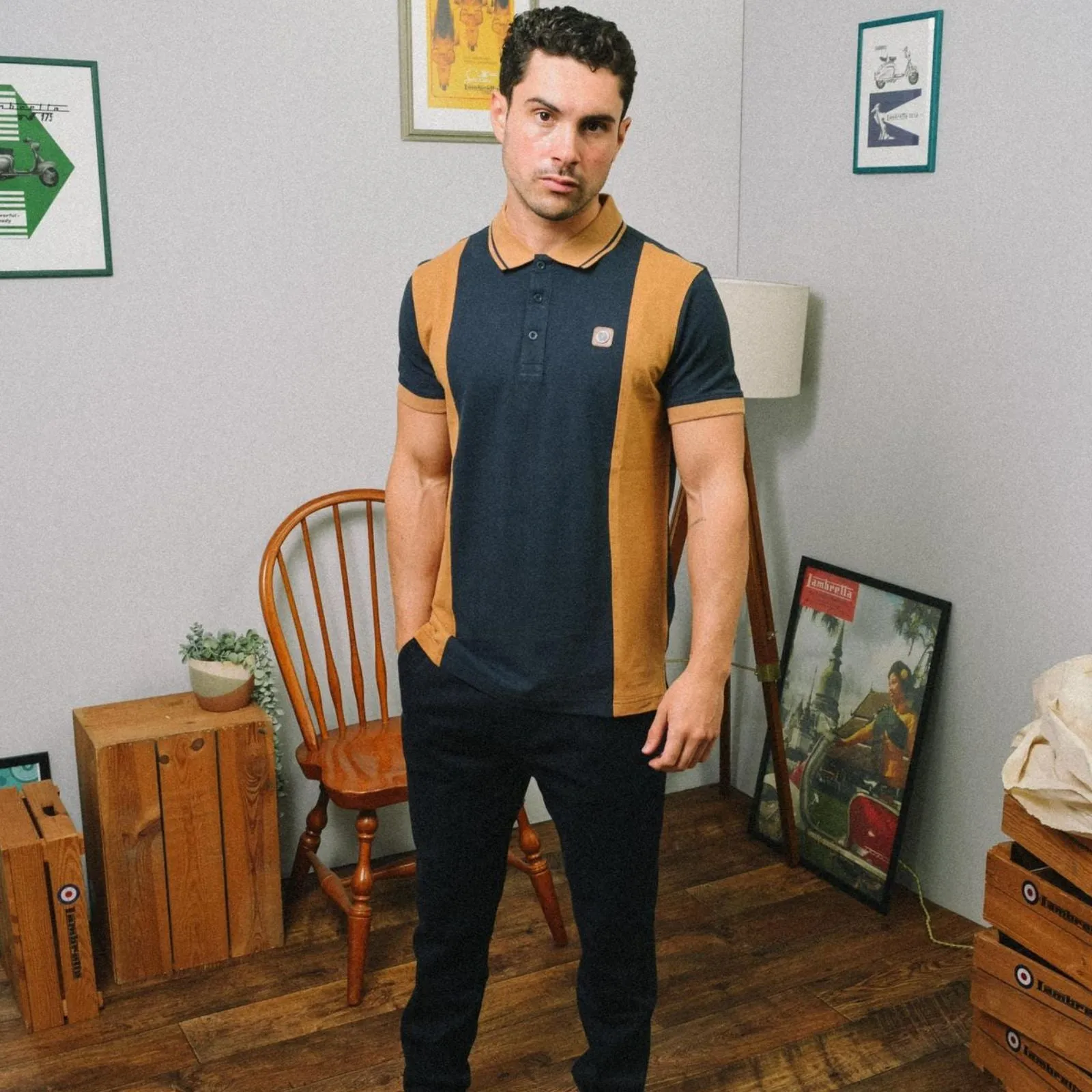 Lambretta Mens Vintage Colourblock Retro Polo Shirt