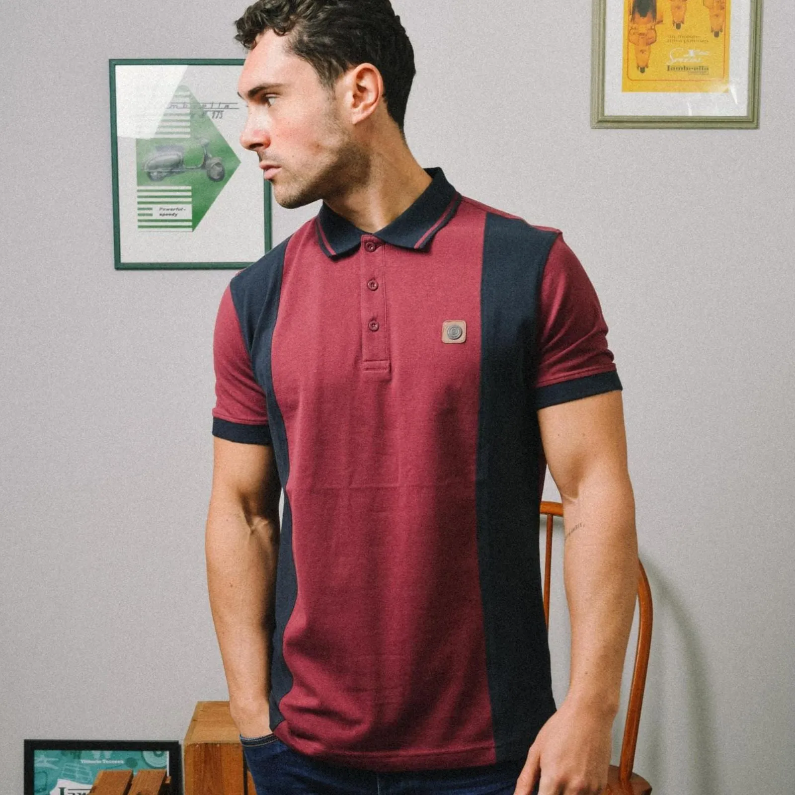 Lambretta Mens Vintage Colourblock Retro Polo Shirt