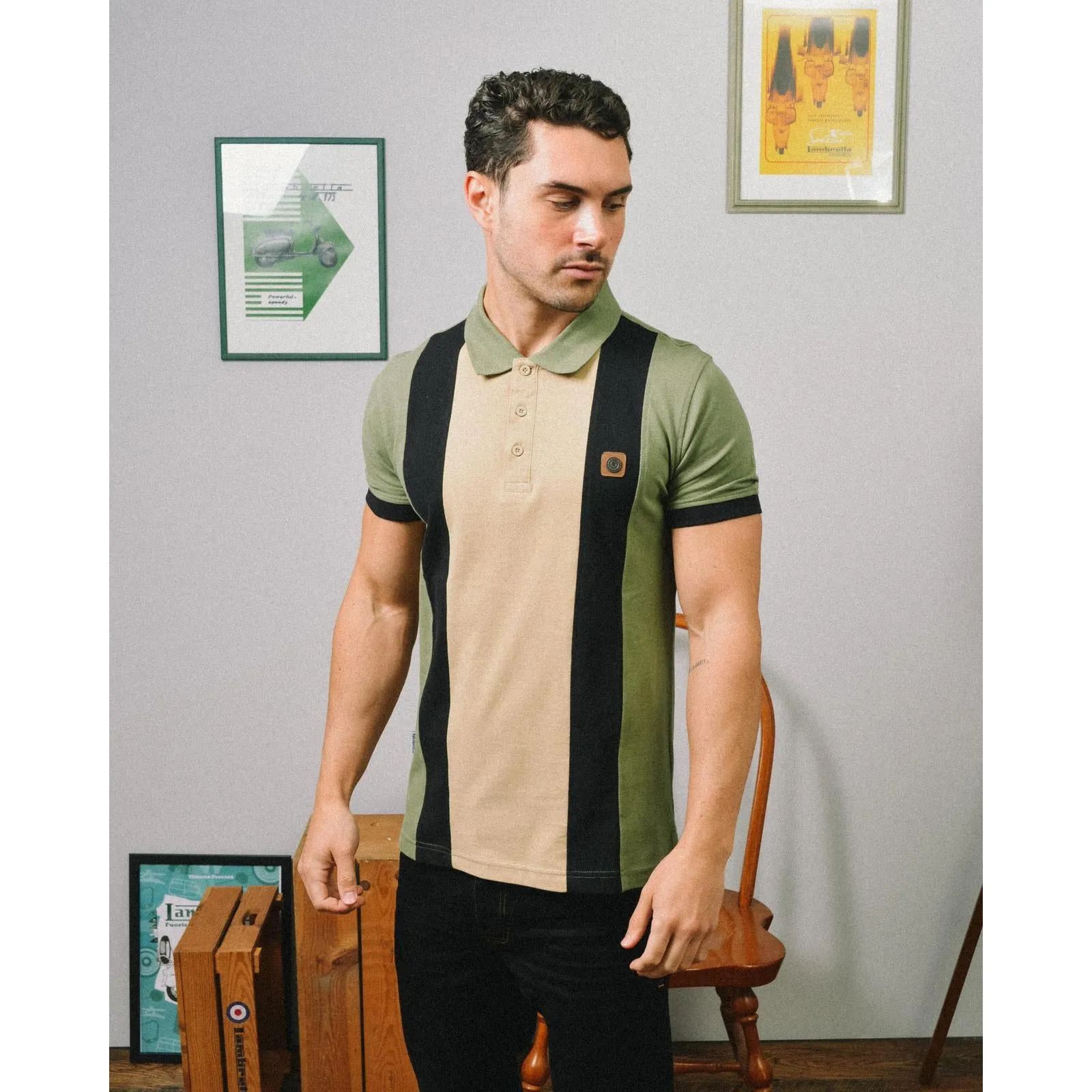 Lambretta Mens Vintage Panel Polo Shirt