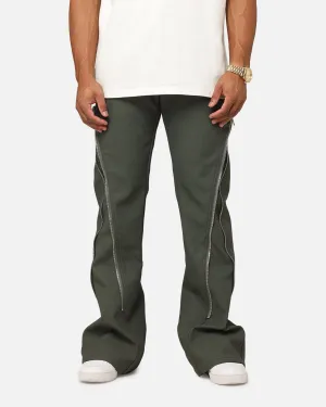 MNML D519 Leather Zipper Flare Pants Charcoal Grey