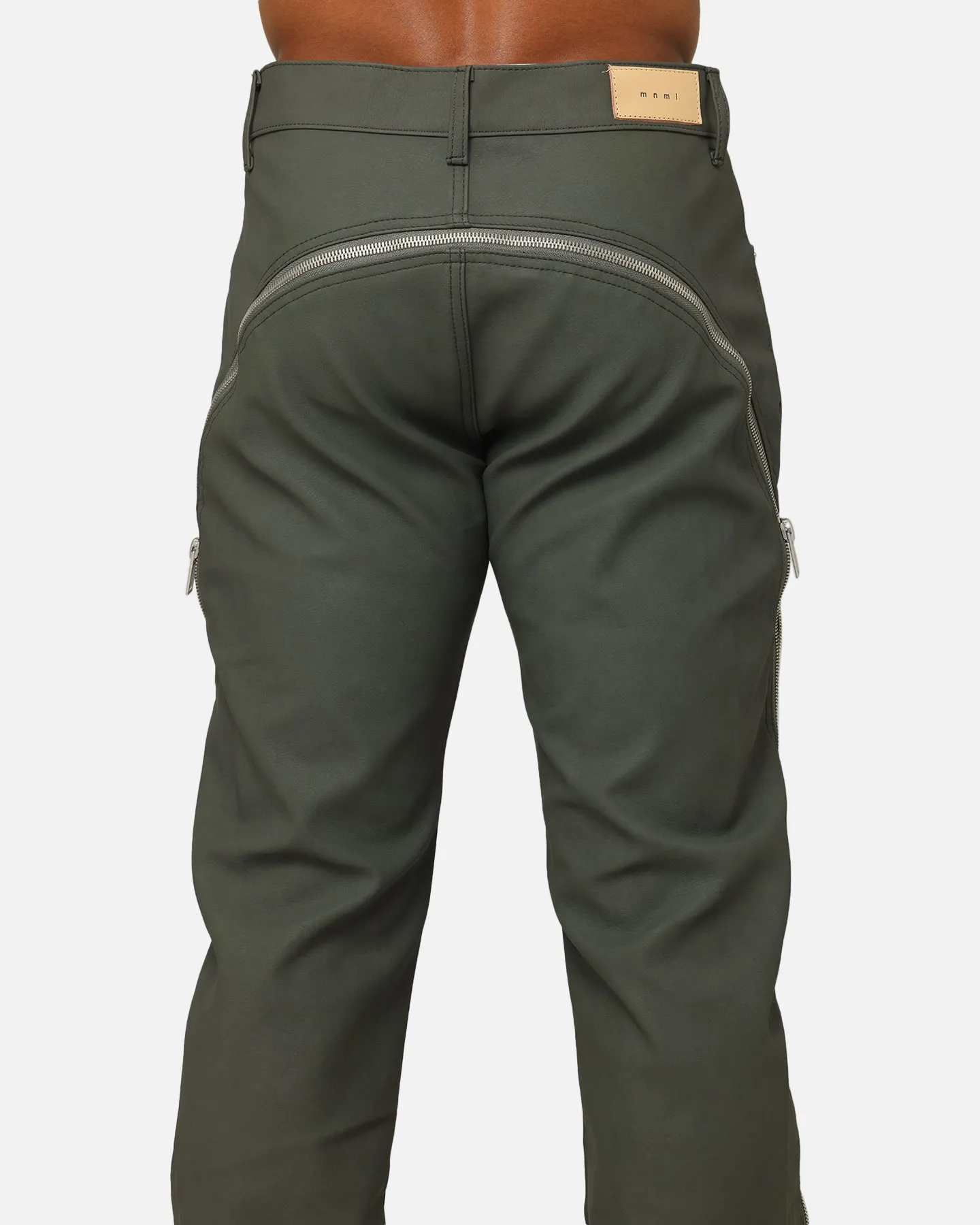 MNML D519 Leather Zipper Flare Pants Charcoal Grey