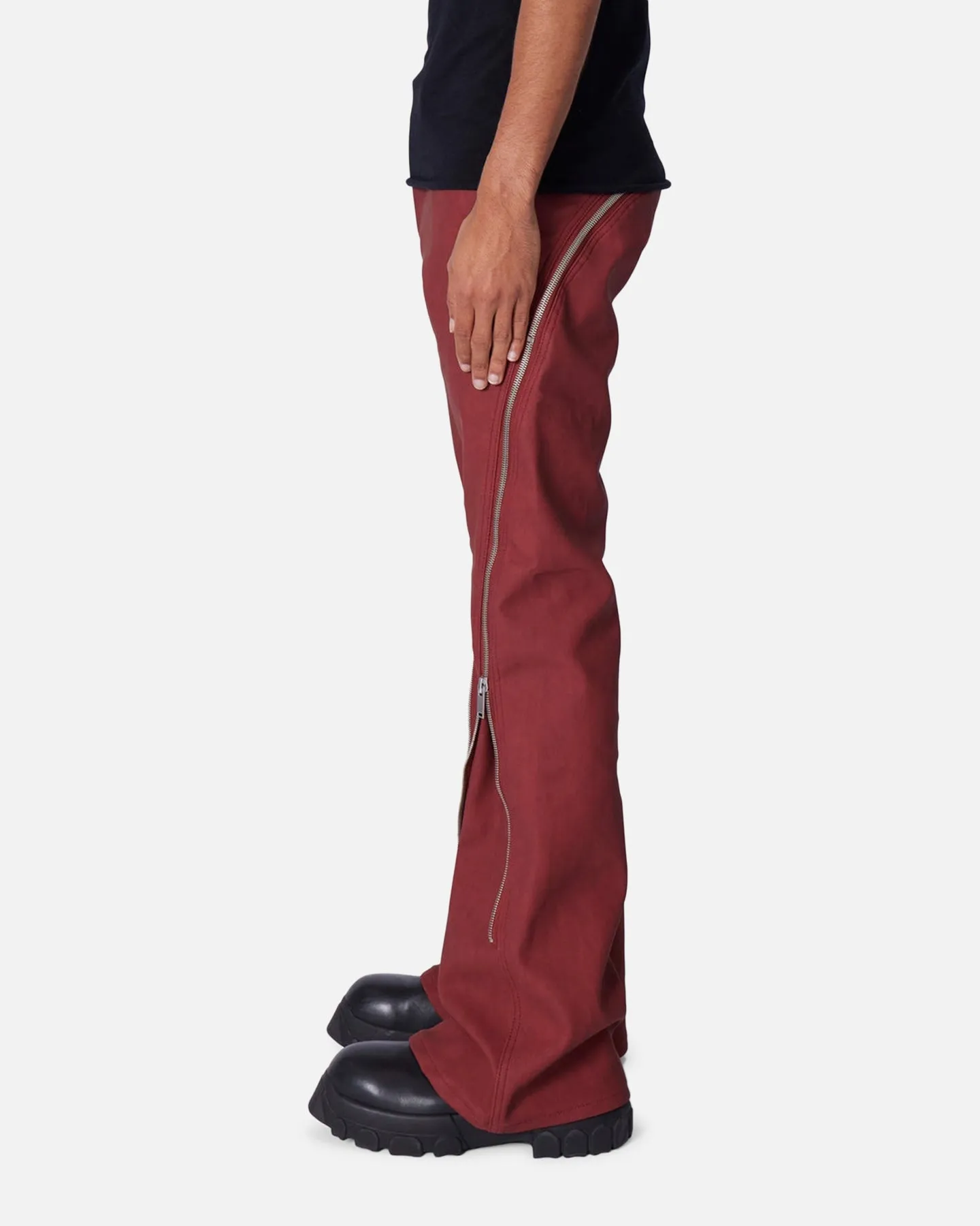 MNML D519 Leather Zipper Flare Pants Red