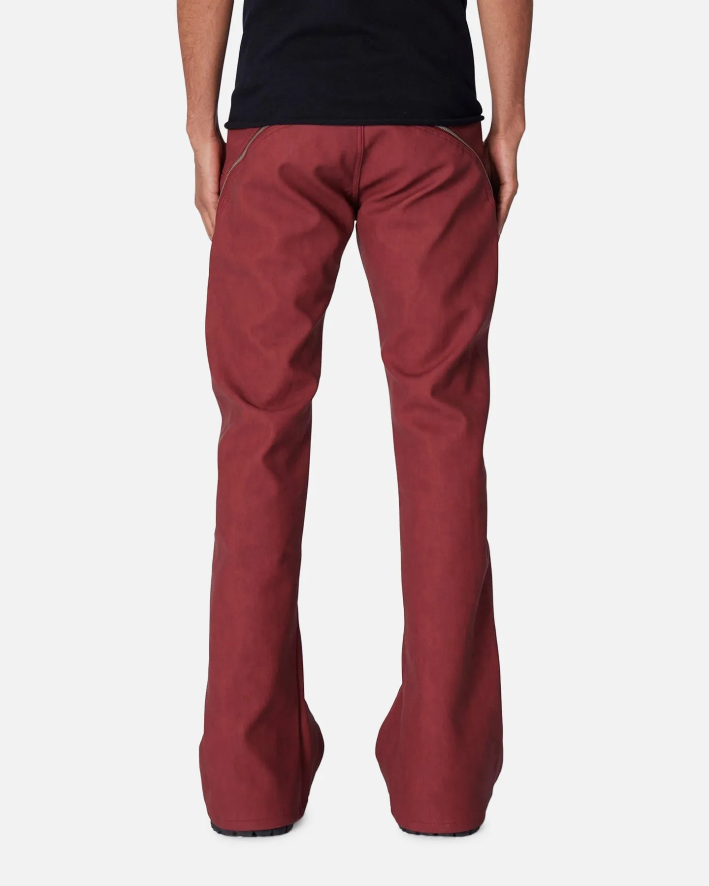 MNML D519 Leather Zipper Flare Pants Red