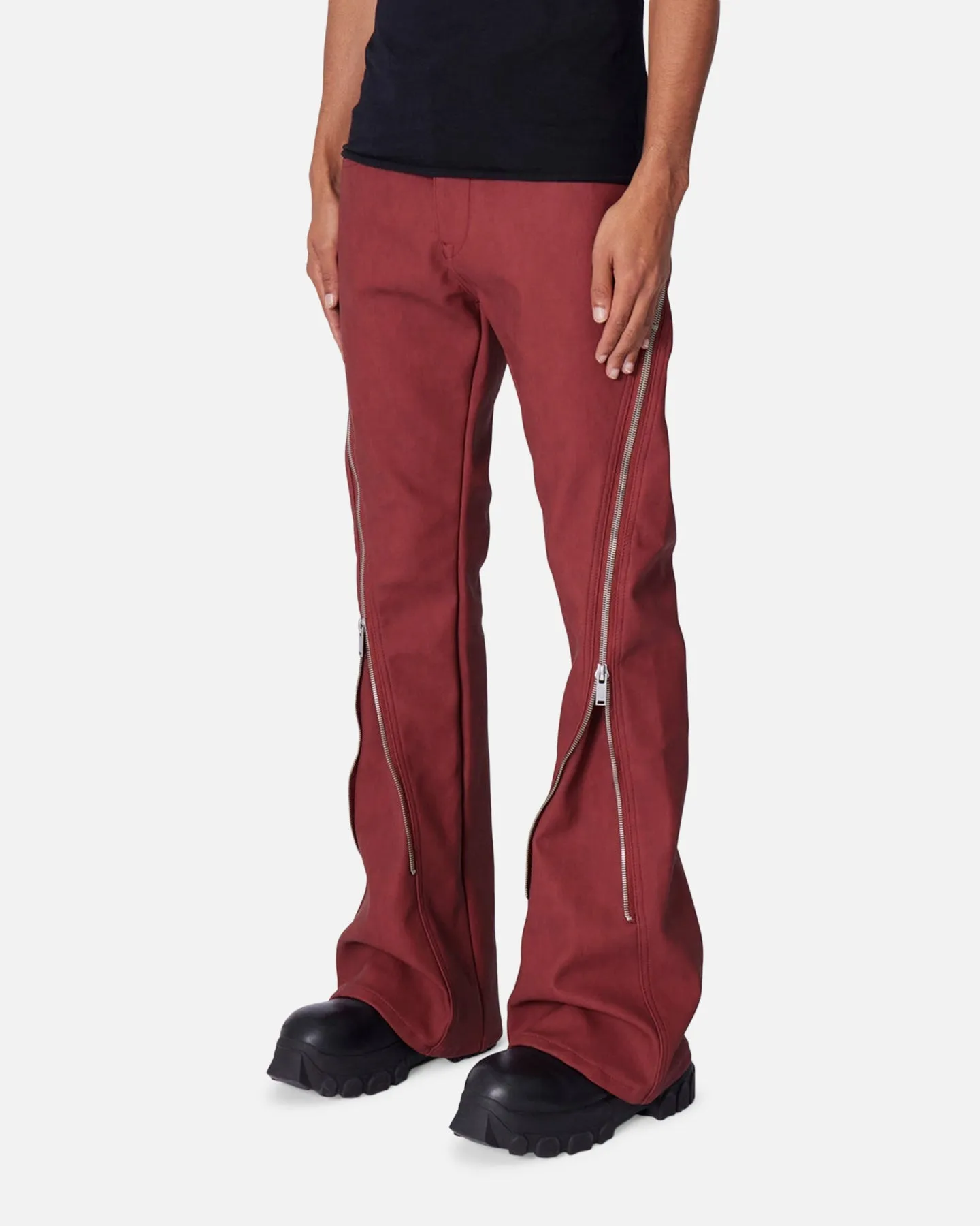 MNML D519 Leather Zipper Flare Pants Red