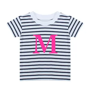 MyStyle Personalised Pink Initial Striped Kids T-Shirt