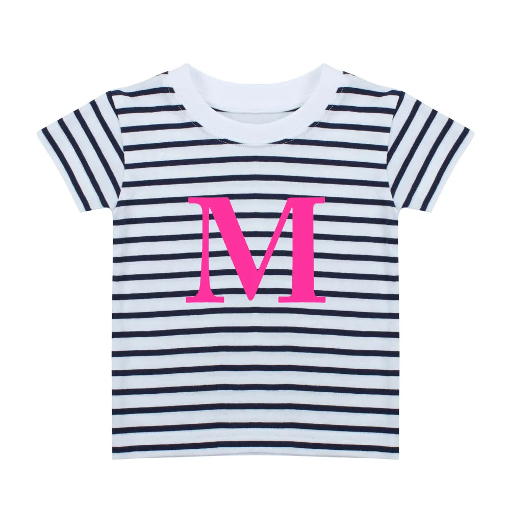 MyStyle Personalised Pink Initial Striped Kids T-Shirt