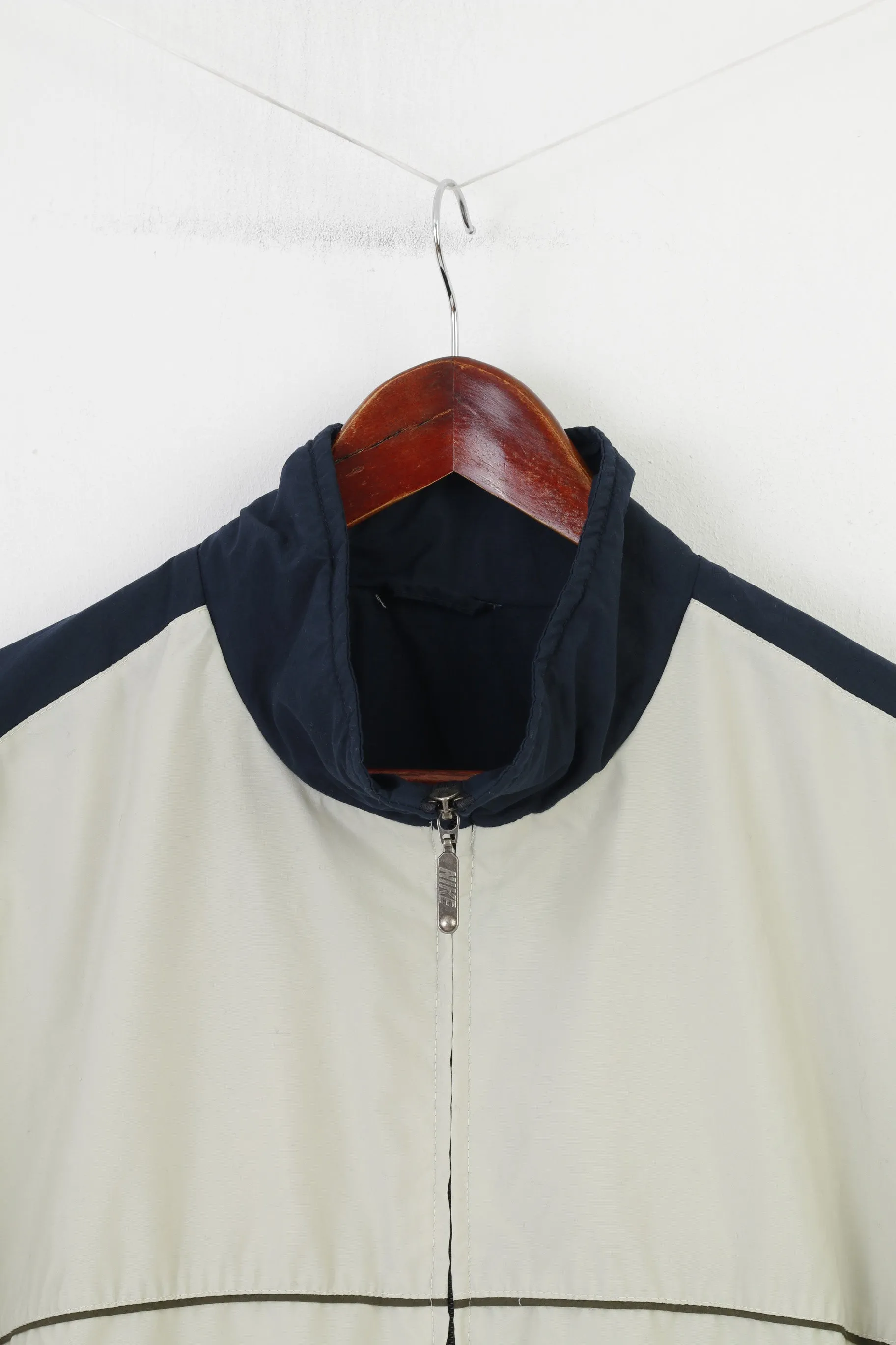 Nike Men L Jacket Crem Navy Vintage Sportswear Full Zipper 90s Activewear Top