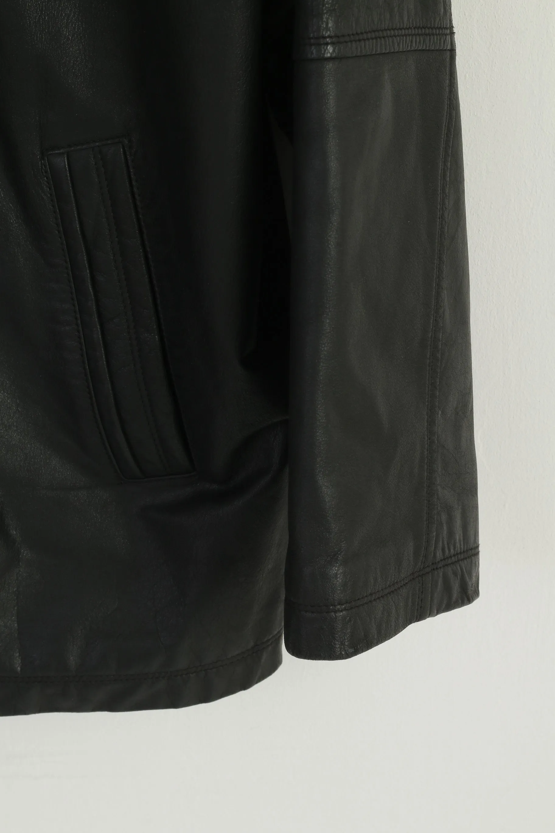 Paolo Negrato Men 54 L Jacket Black Soft Leather Classic Full Zipper Top