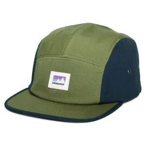 Patagonia Hats Shop Sticker Graphic Maclure Organic Cotton 5 Panel Cap - Olive-Blue