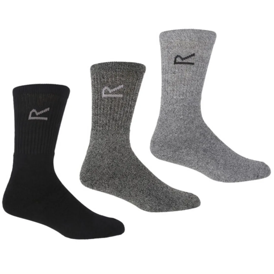 Regatta 3 Pack Walking Crew Length Socks - Grey/Black 6-11 UK