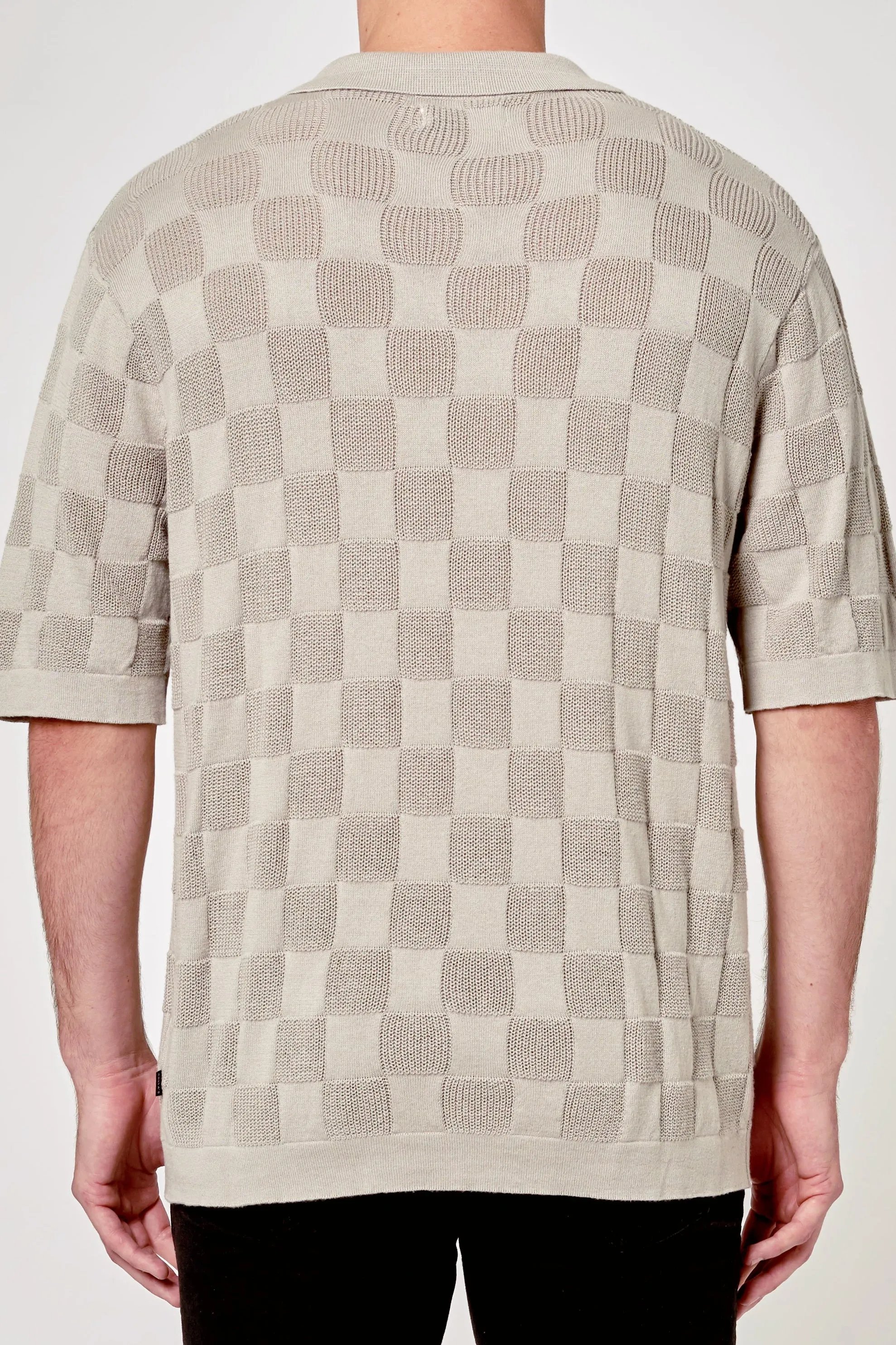 ROLLAS Mens Checker Knit Short Sleeve Shirt - Coconut