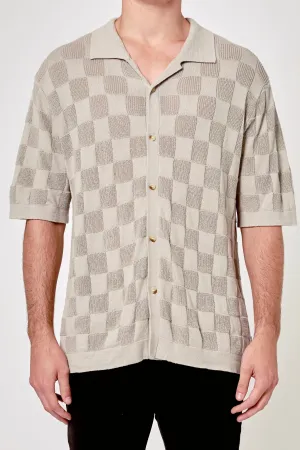 ROLLAS Mens Checker Knit Short Sleeve Shirt - Coconut