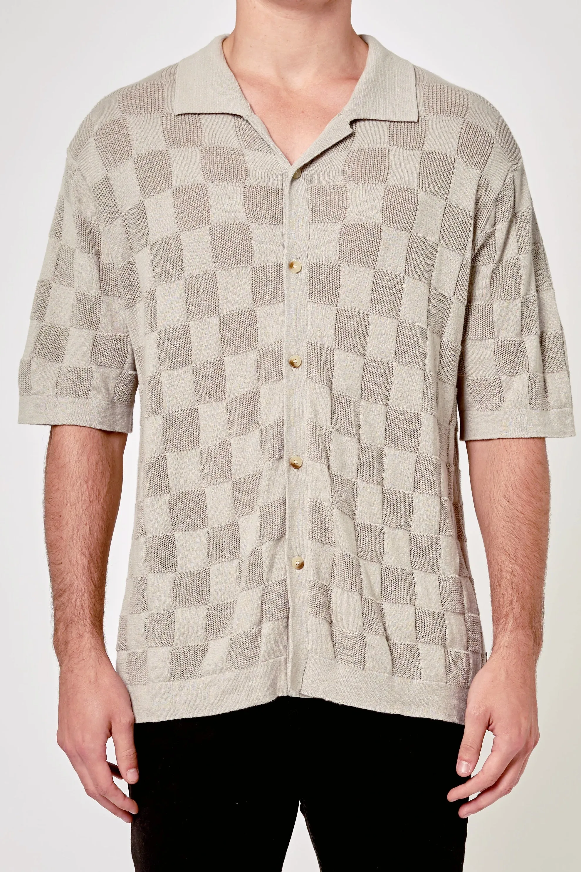 ROLLAS Mens Checker Knit Short Sleeve Shirt - Coconut