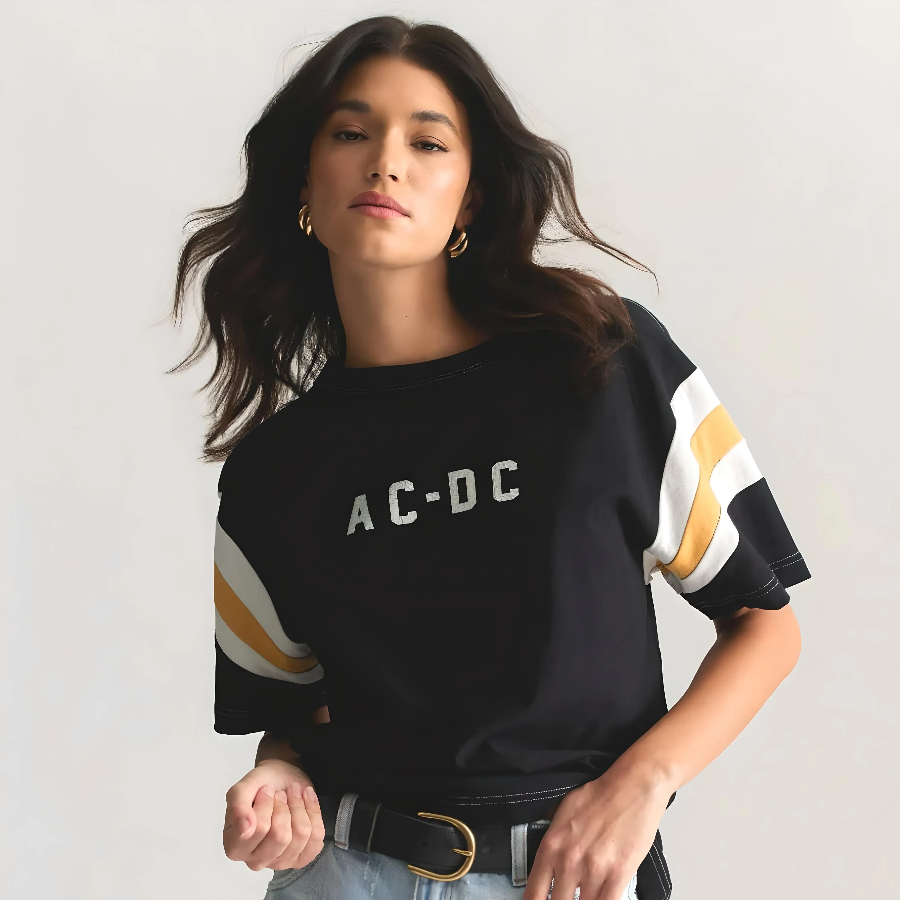 ROLLAS x ACDC Womens Sport Splice Tee - Washed Black