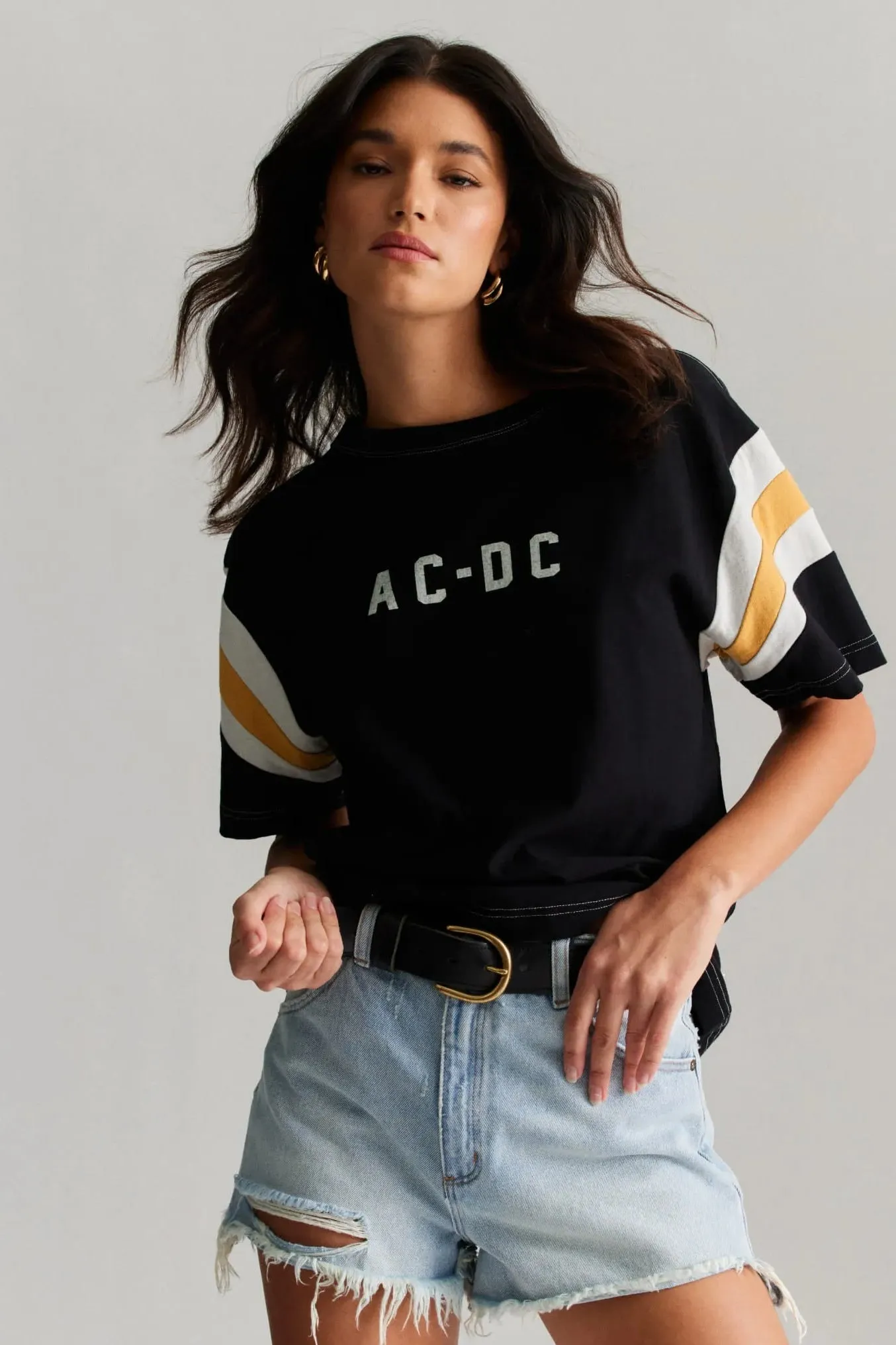 ROLLAS x ACDC Womens Sport Splice Tee - Washed Black