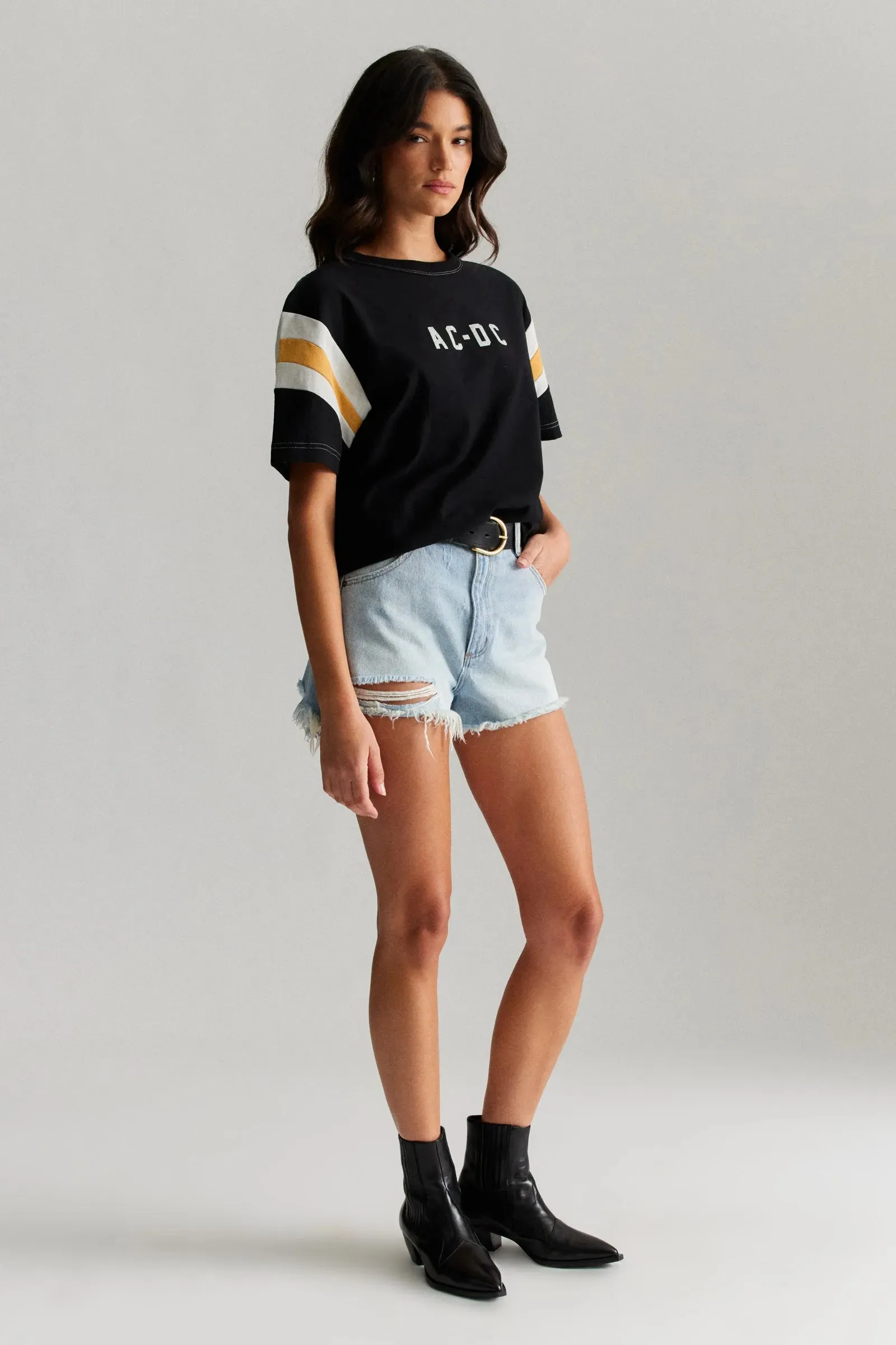 ROLLAS x ACDC Womens Sport Splice Tee - Washed Black