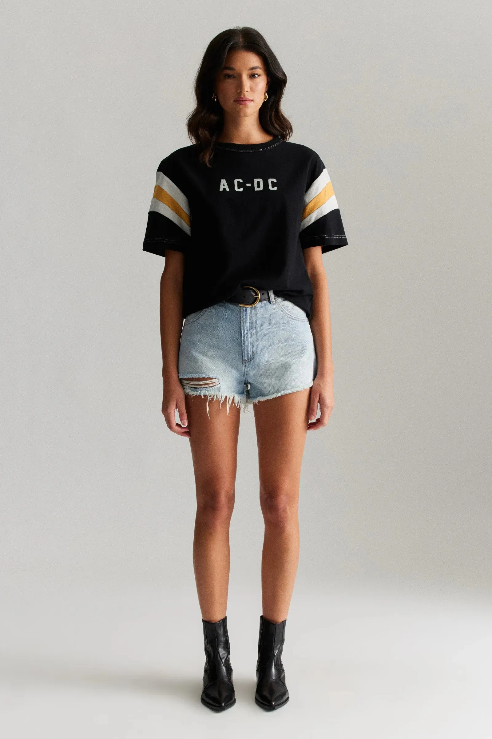 ROLLAS x ACDC Womens Sport Splice Tee - Washed Black