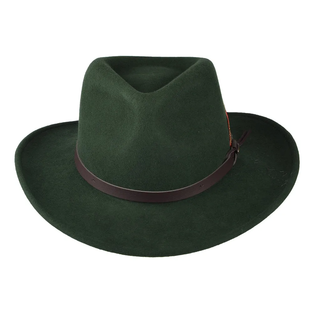 Scala Hats Dakota Crushable Water Repellent Wool Felt Outback Hat - Forest