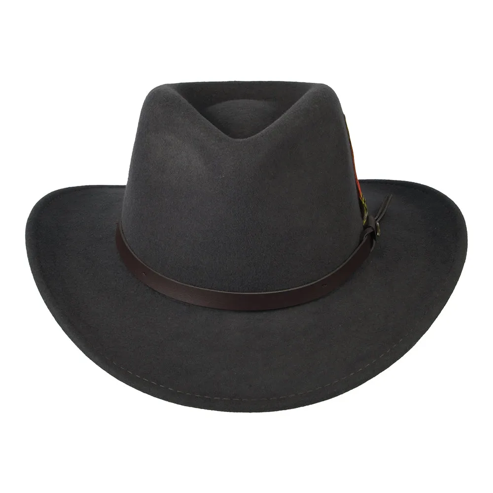 Scala Hats Dakota Crushable Water Repellent Wool Felt Outback Hat - Grey