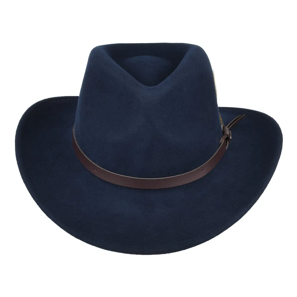 Scala Hats Dakota Crushable Water Repellent Wool Felt Outback Hat - Navy Blue