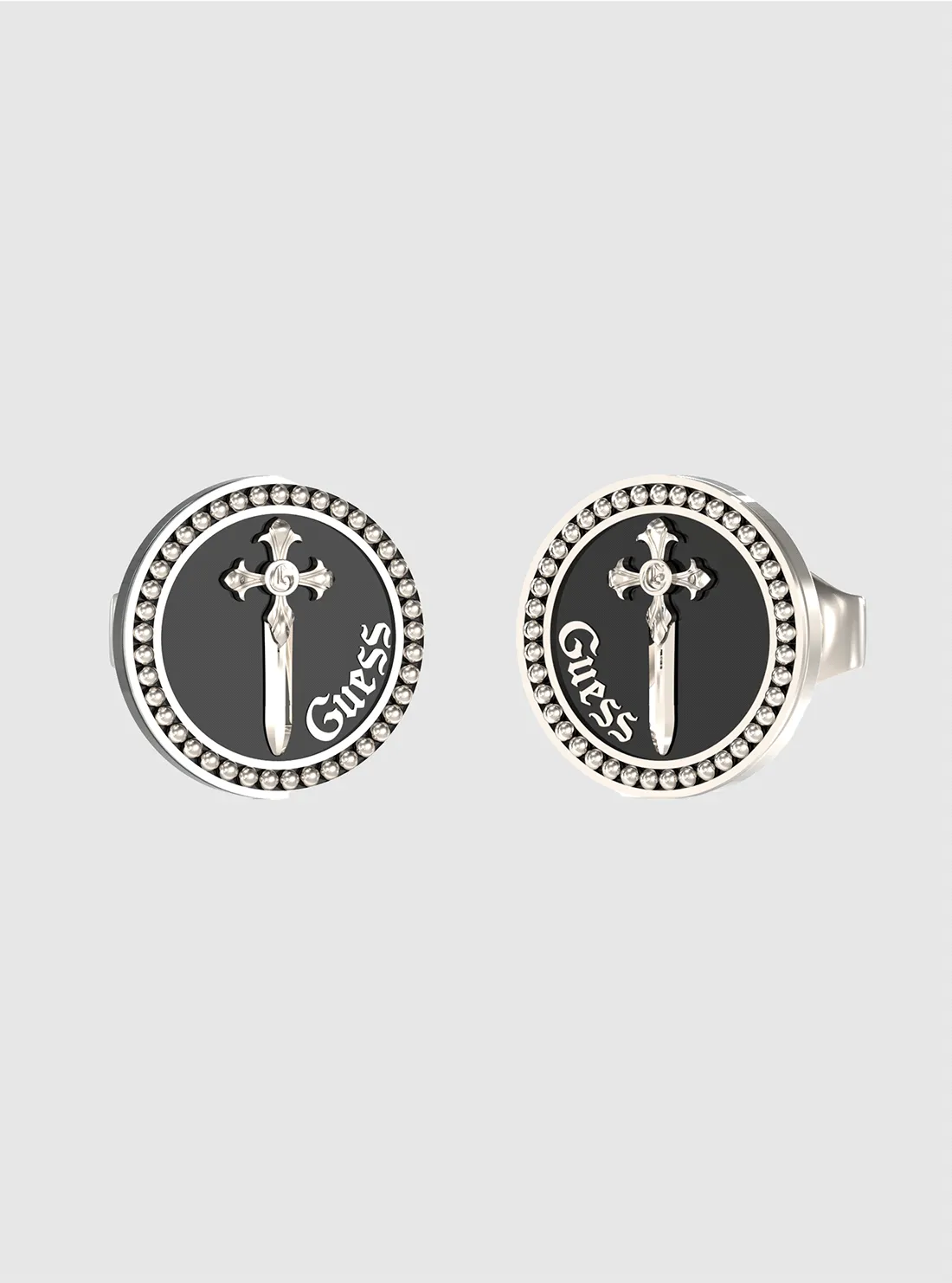 Silver Black Round Earrings Guess