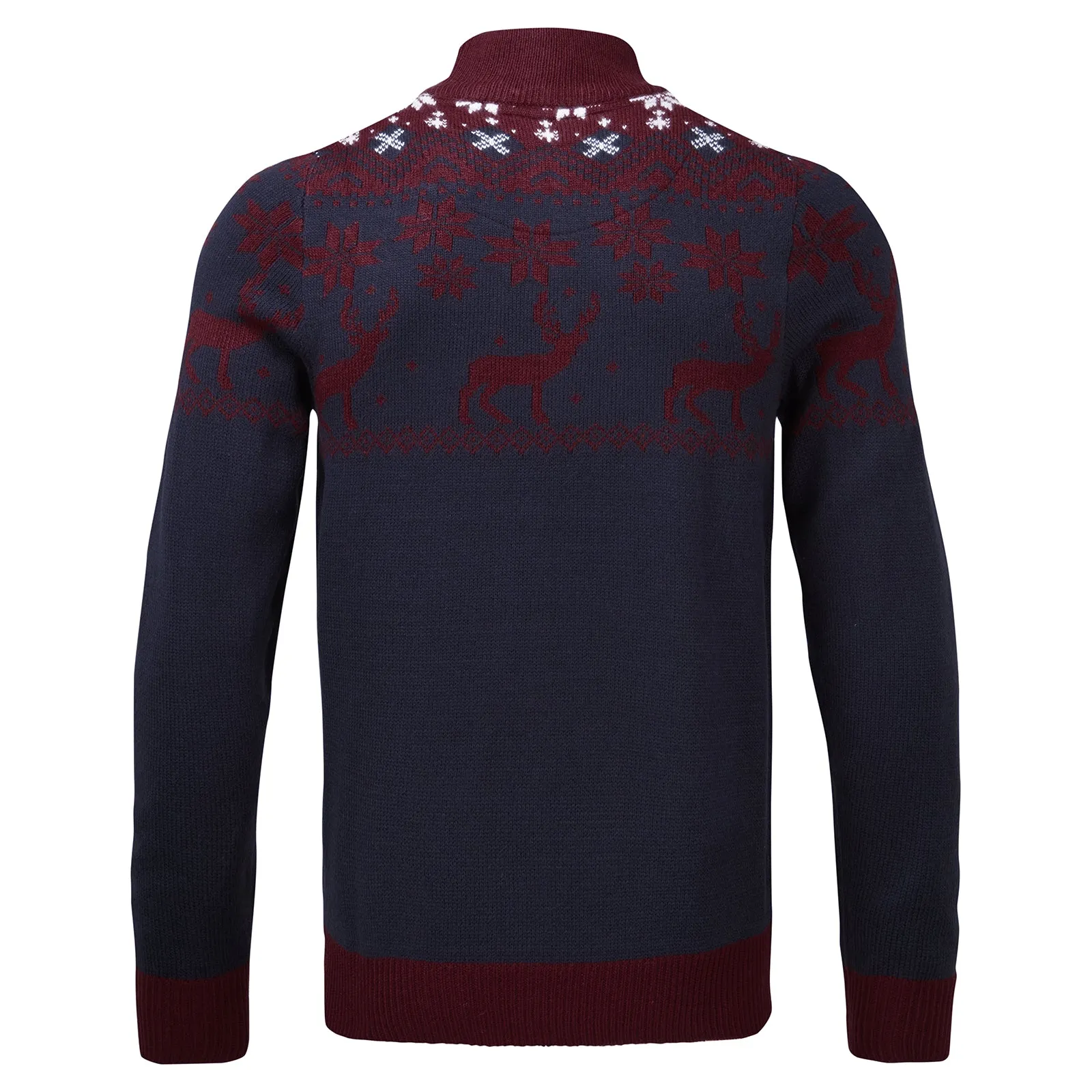 Snuggaroo Mens 1/4 Zip Fair Isle Reindeer Christmas Jumper