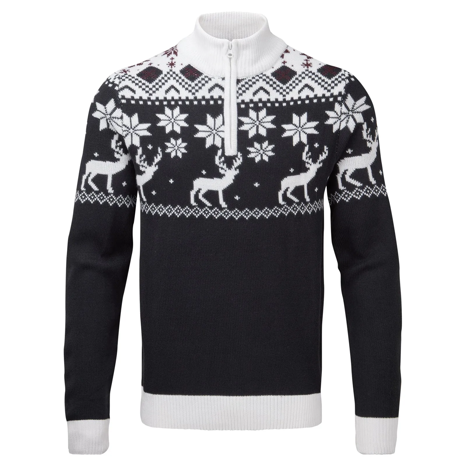 Snuggaroo Mens 1/4 Zip Fair Isle Reindeer Christmas Jumper