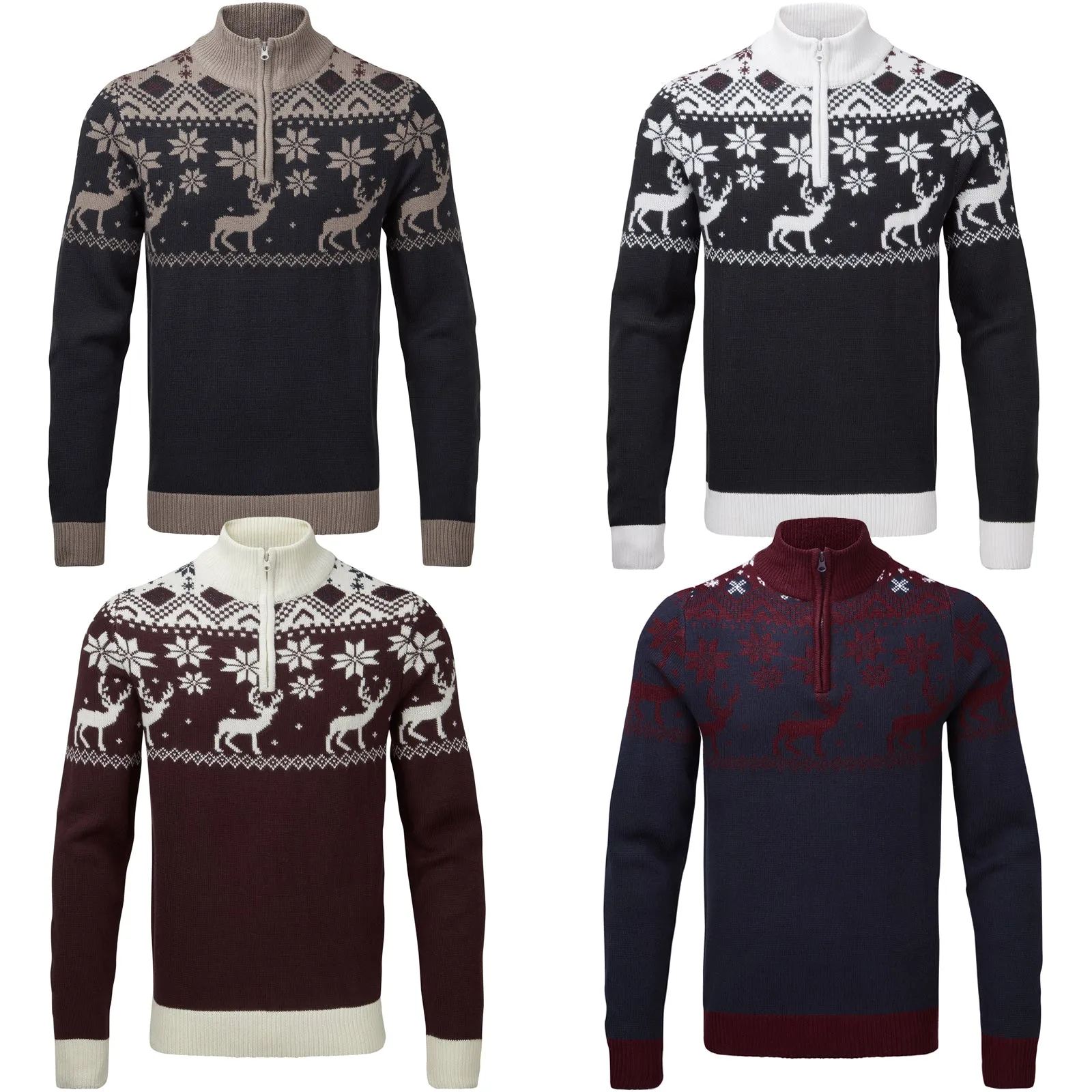 Snuggaroo Mens 1/4 Zip Fair Isle Reindeer Christmas Jumper