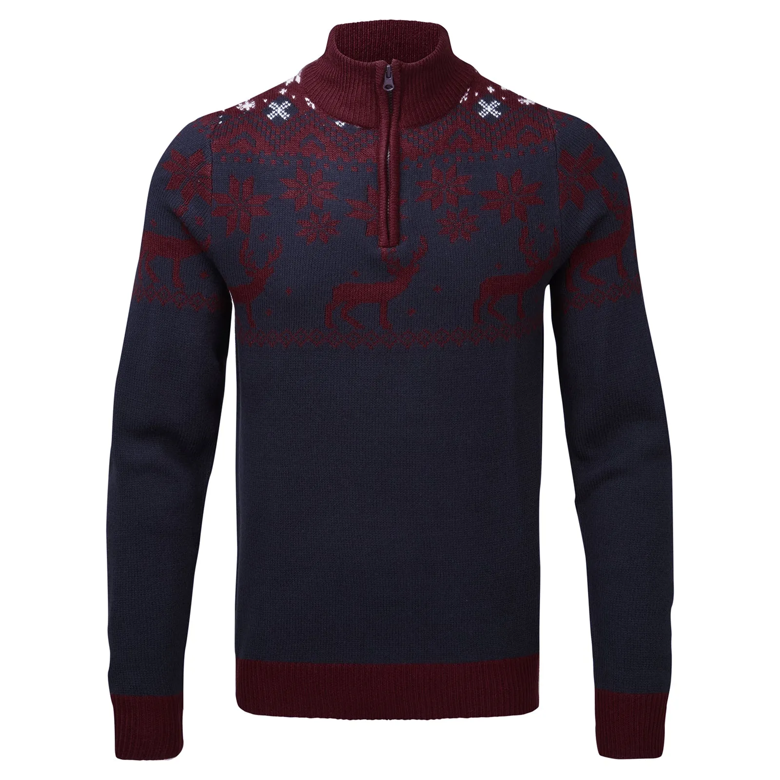 Snuggaroo Mens 1/4 Zip Fair Isle Reindeer Christmas Jumper