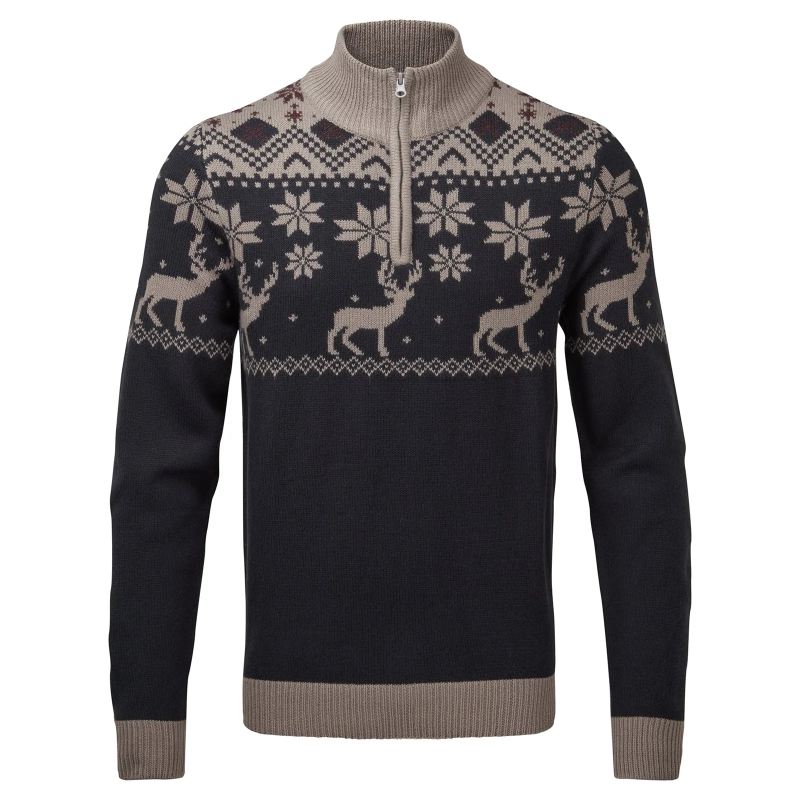 Snuggaroo Mens 1/4 Zip Fair Isle Reindeer Christmas Jumper