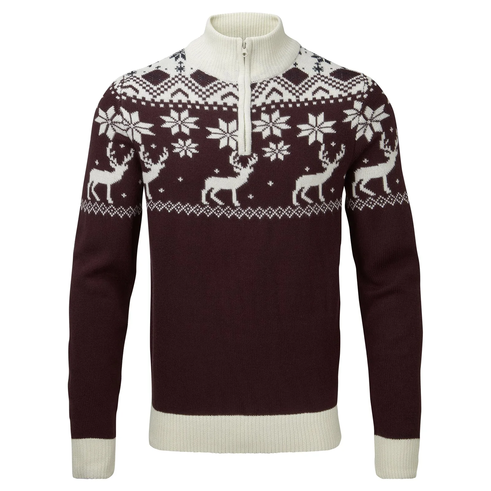 Snuggaroo Mens 1/4 Zip Fair Isle Reindeer Christmas Jumper