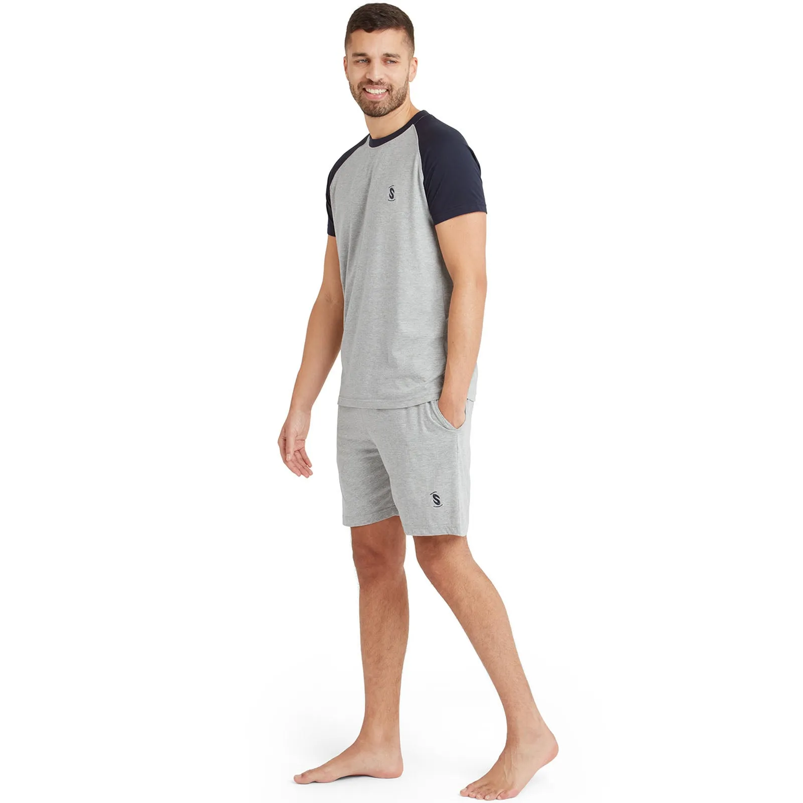 Snuggaroo Mens Raglan Short Sleeve T-Shirt Shorts Pyjama Set