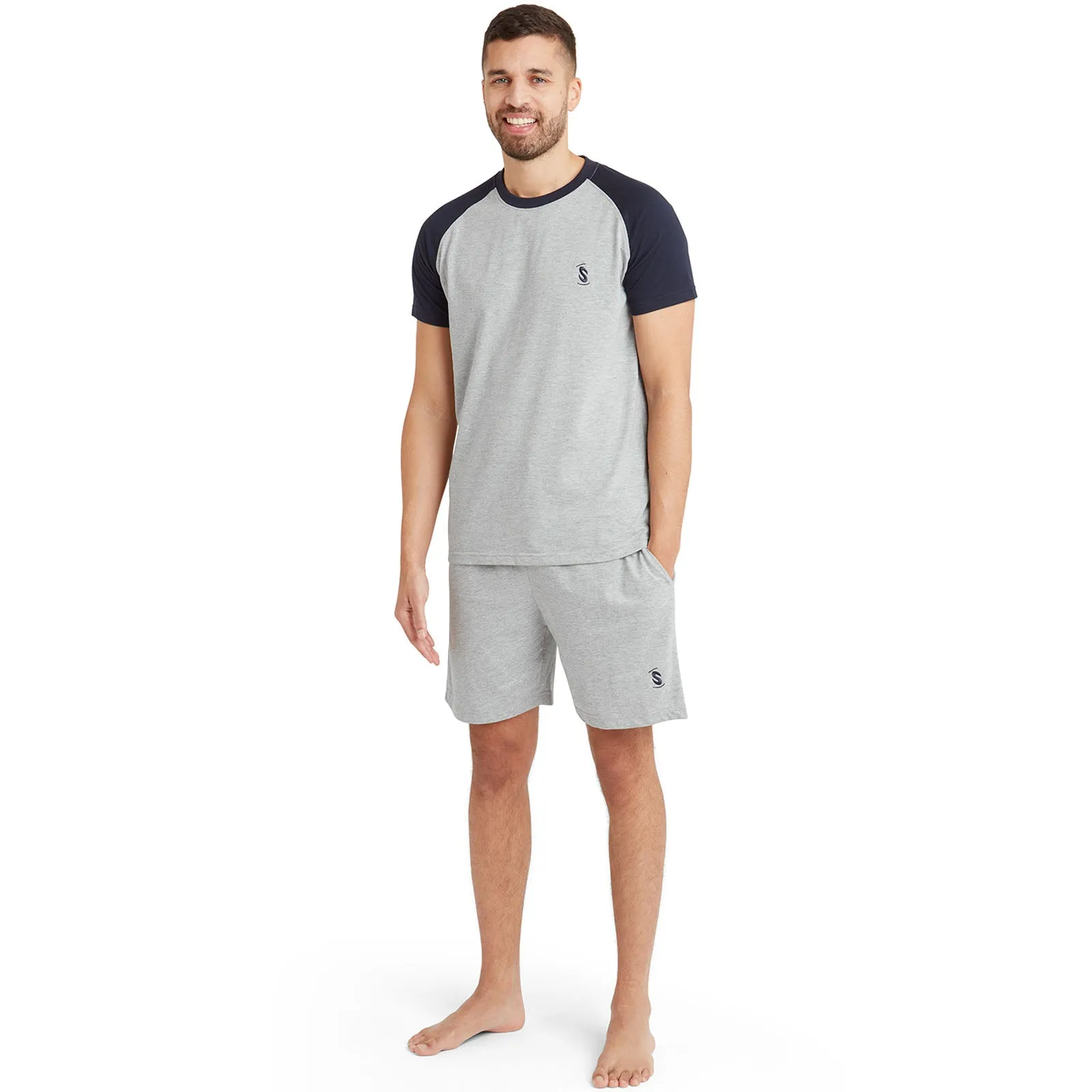 Snuggaroo Mens Raglan Short Sleeve T-Shirt Shorts Pyjama Set