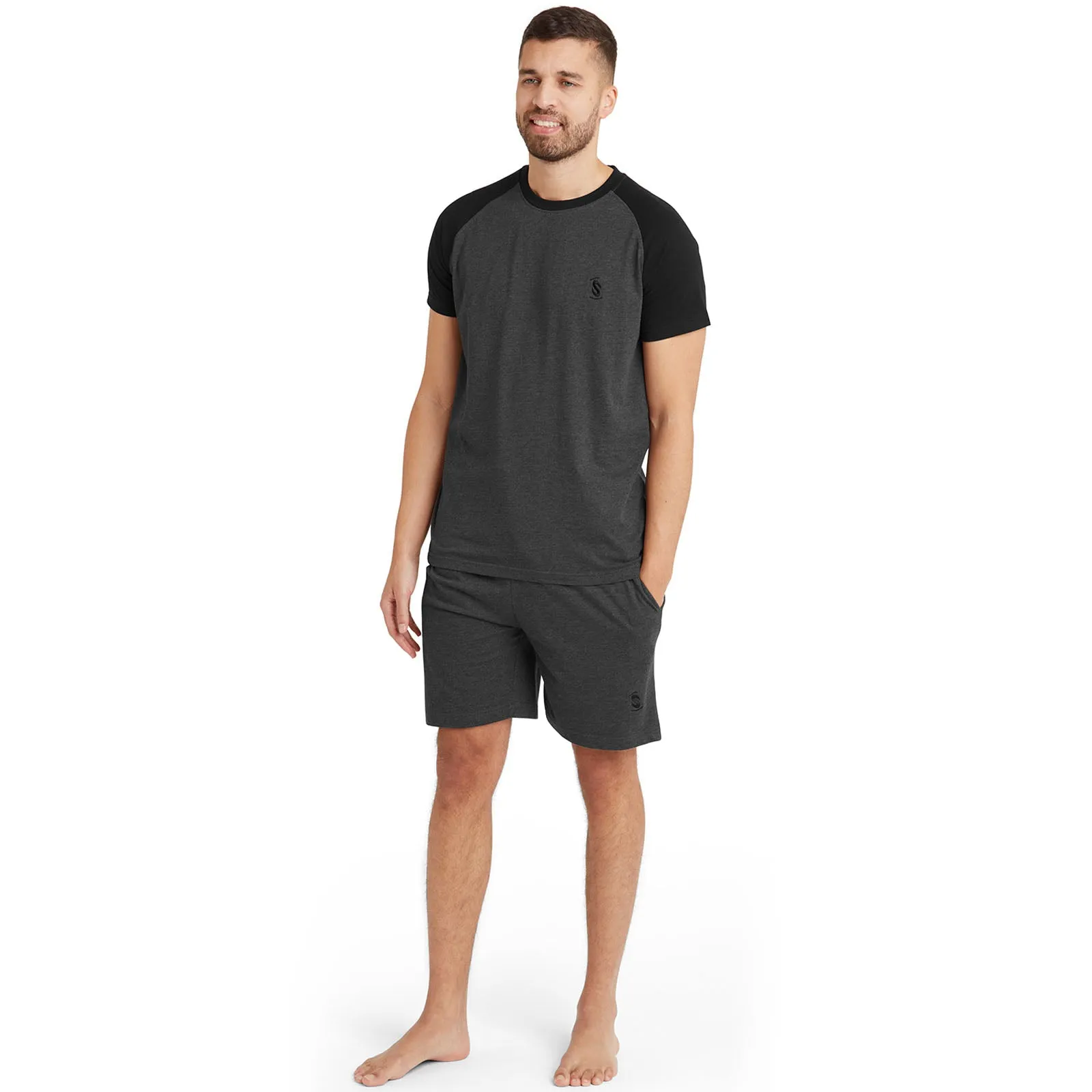 Snuggaroo Mens Raglan Short Sleeve T-Shirt Shorts Pyjama Set