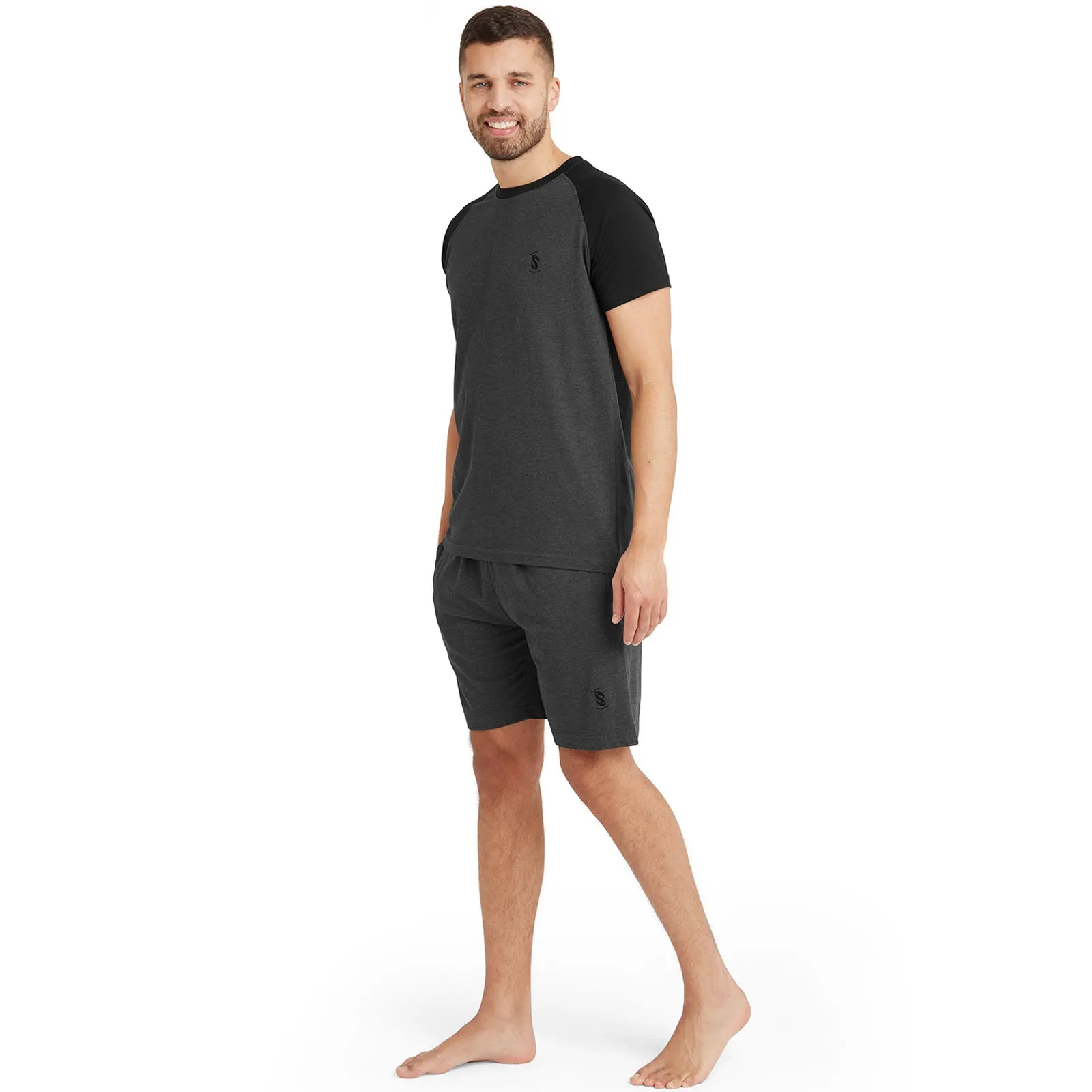 Snuggaroo Mens Raglan Short Sleeve T-Shirt Shorts Pyjama Set