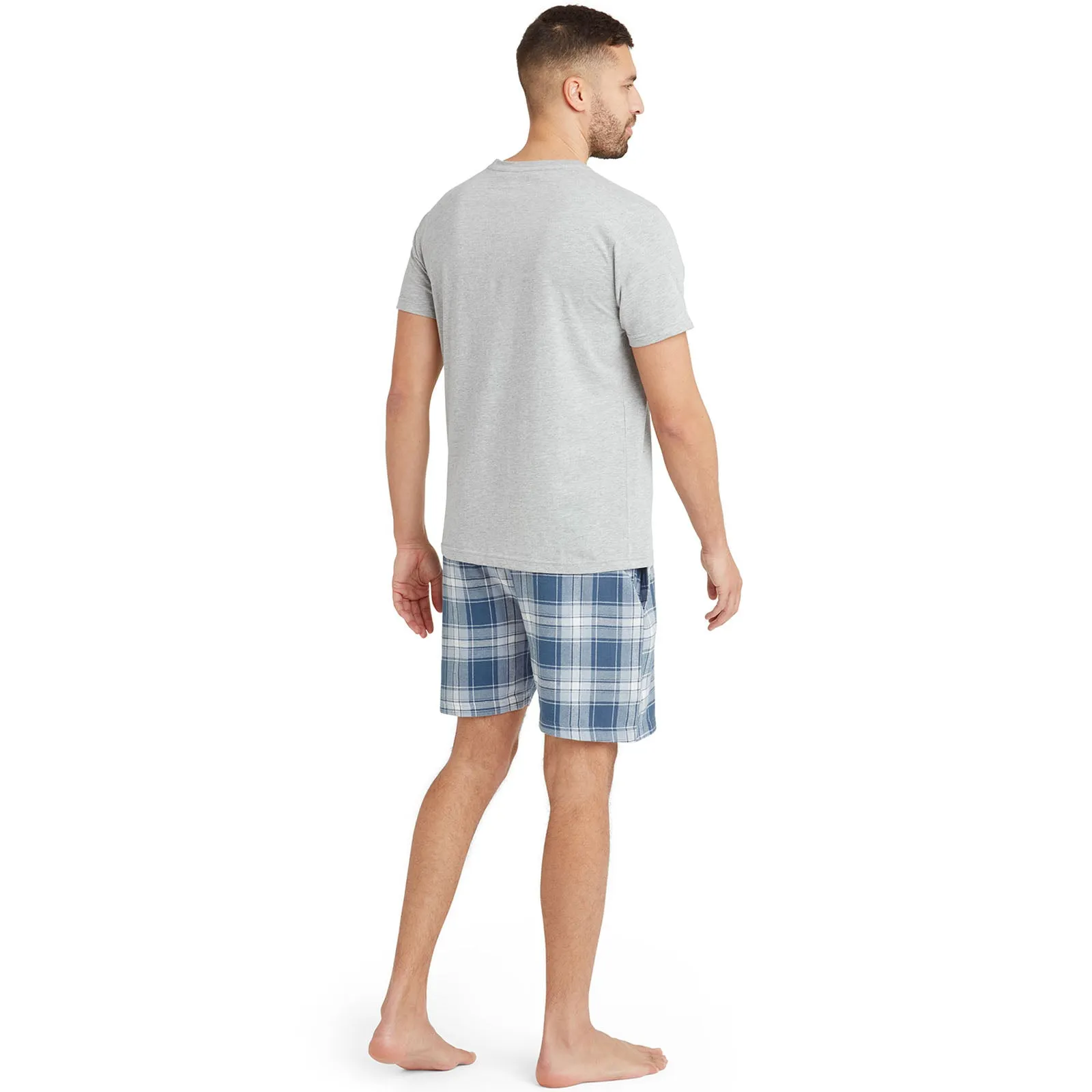 Snuggaroo Mens Short Sleeve T-Shirt Check Shorts Pyjama Set