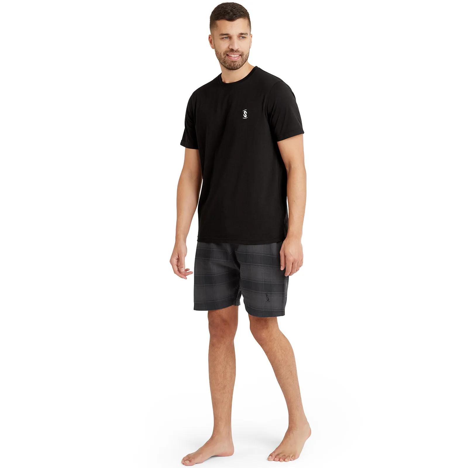 Snuggaroo Mens Short Sleeve T-Shirt Check Shorts Pyjama Set