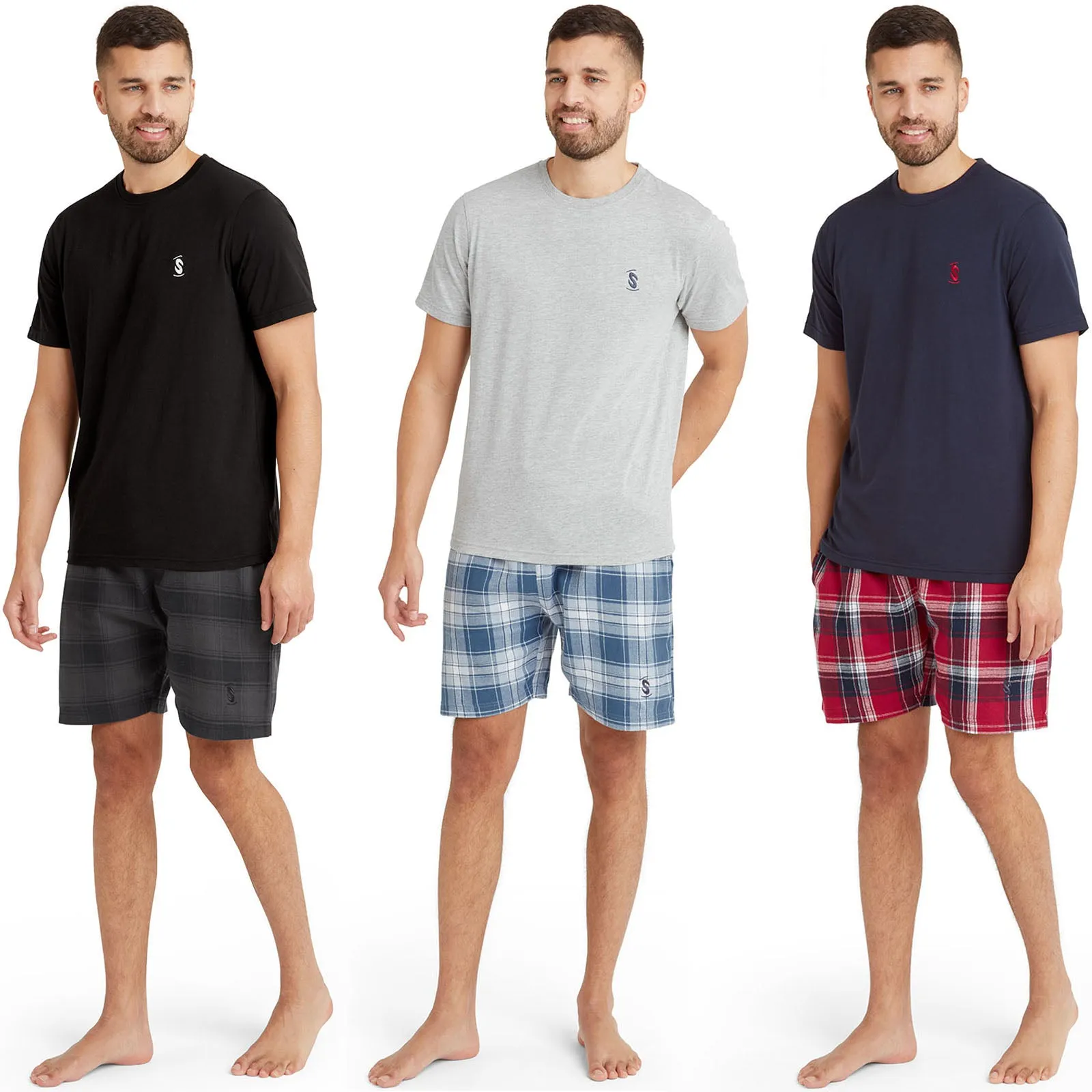 Snuggaroo Mens Short Sleeve T-Shirt Check Shorts Pyjama Set