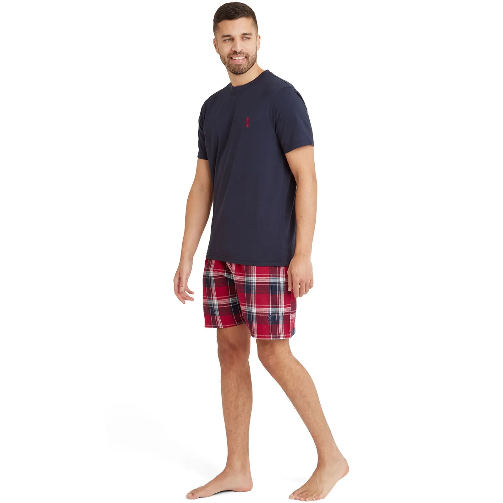 Snuggaroo Mens Short Sleeve T-Shirt Check Shorts Pyjama Set