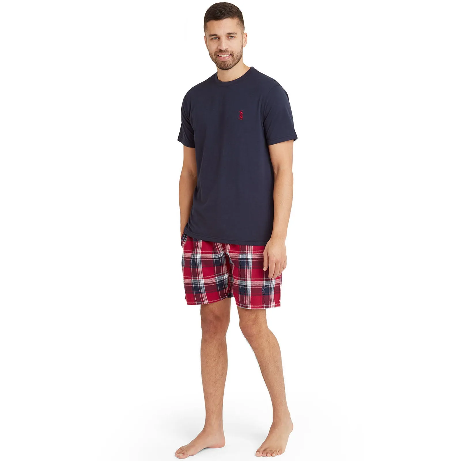 Snuggaroo Mens Short Sleeve T-Shirt Check Shorts Pyjama Set