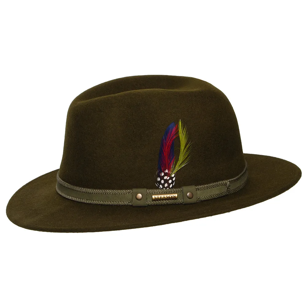 Stetson Hats Tenvelco Traveller Water Repellent Wool Felt Safari Fedora Hat - Dark Forest