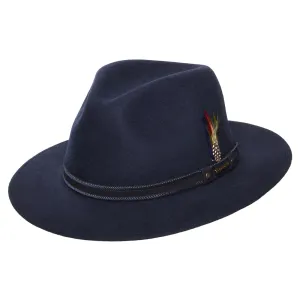 Stetson Hats Tenvelco Traveller Water Repellent Wool Felt Safari Fedora Hat - Navy Blue