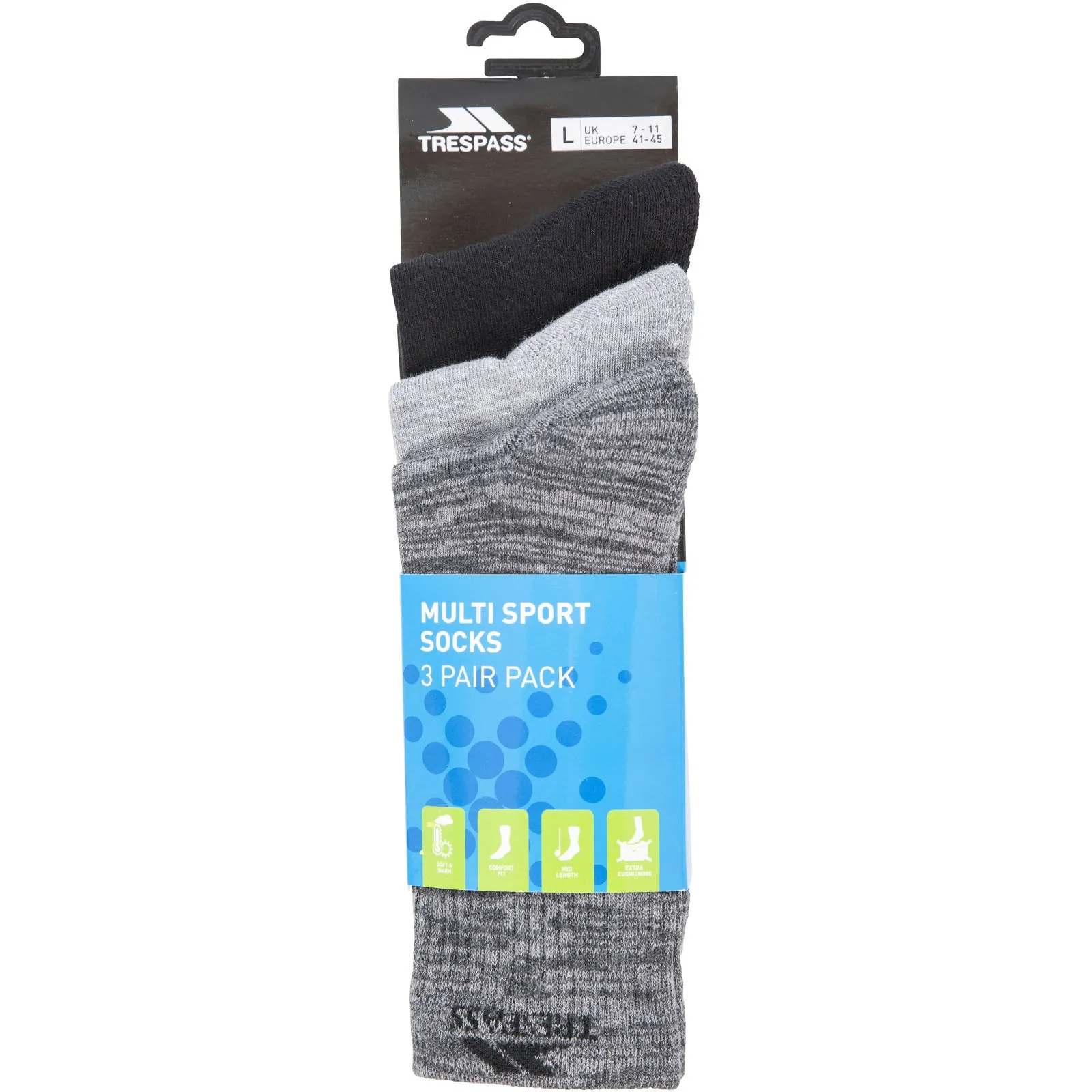 Trespass Mens 3 Pack Jackbarrow Everyday Mid Length Socks - Multi - 7-11 UK