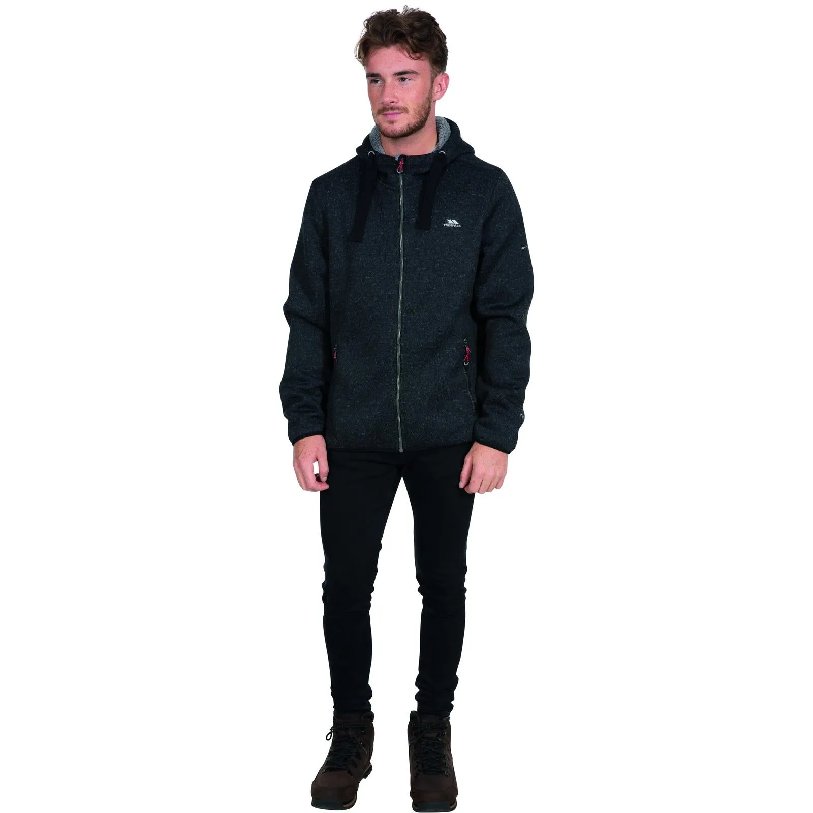 Trespass Mens Tableypipe Hooded Full Zip Fleece Hoodie - Black Marl