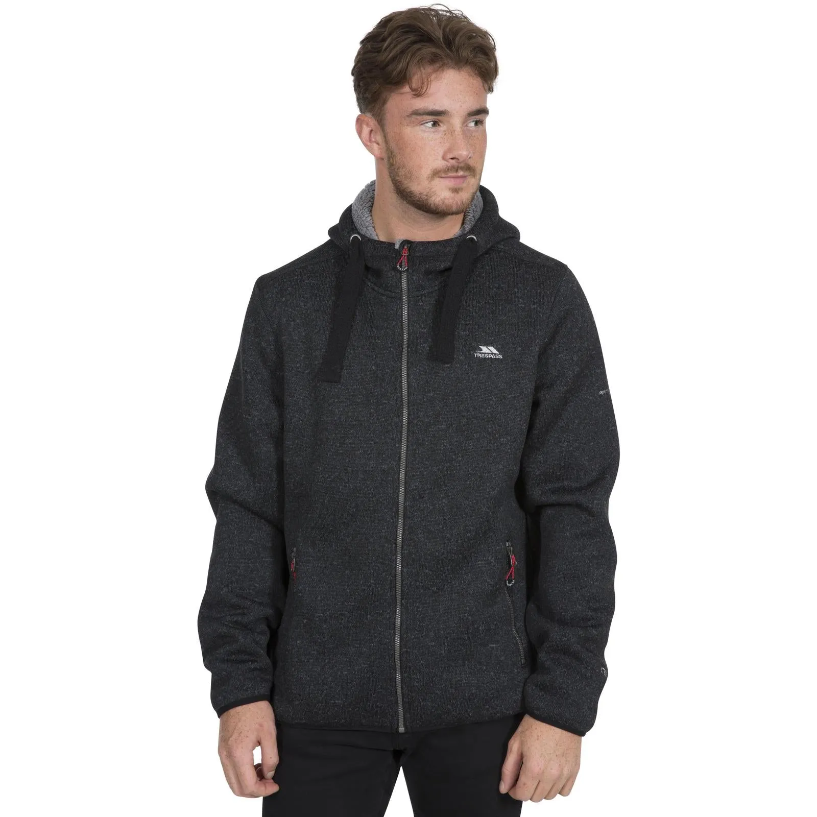 Trespass Mens Tableypipe Hooded Full Zip Fleece Hoodie - Black Marl