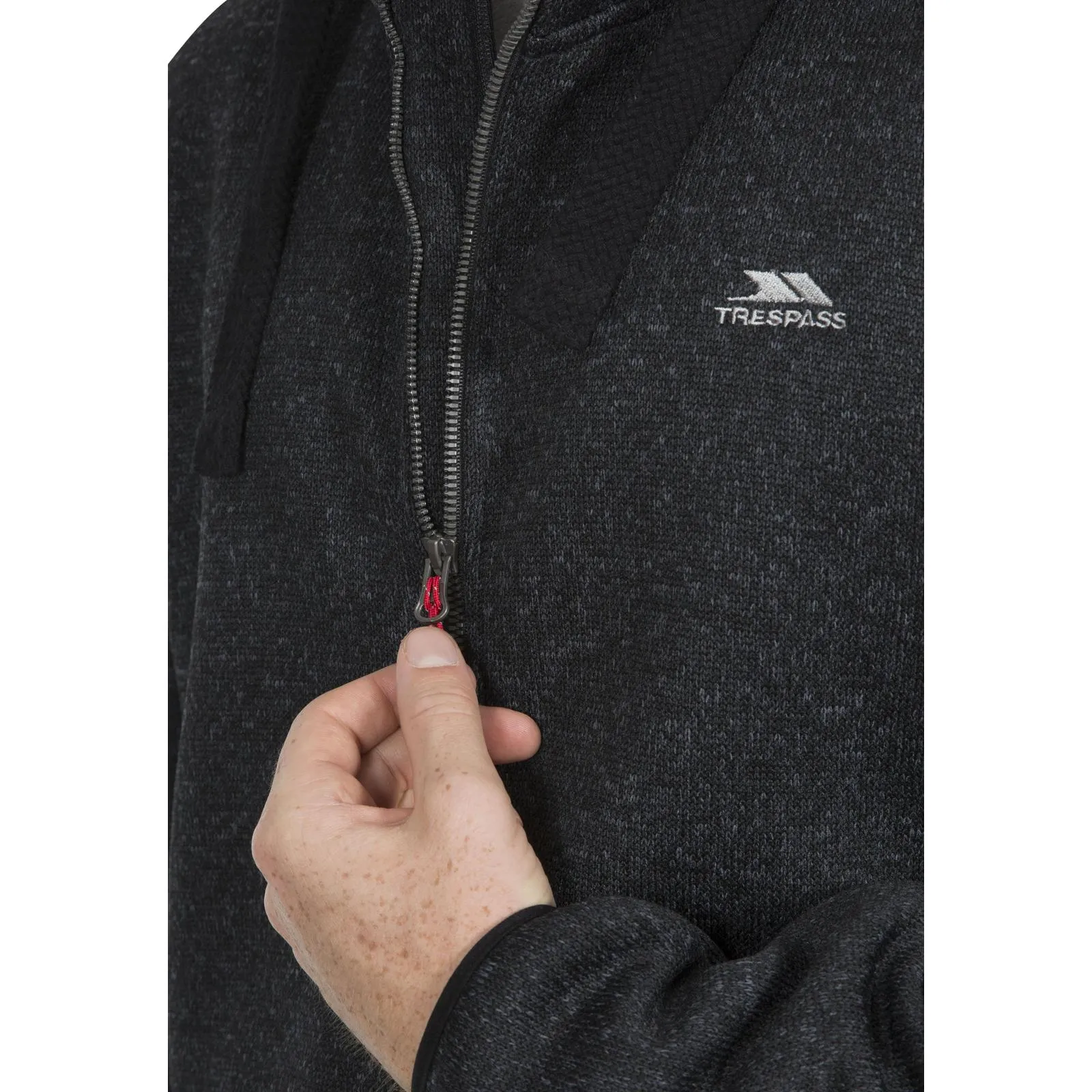 Trespass Mens Tableypipe Hooded Full Zip Fleece Hoodie - Black Marl