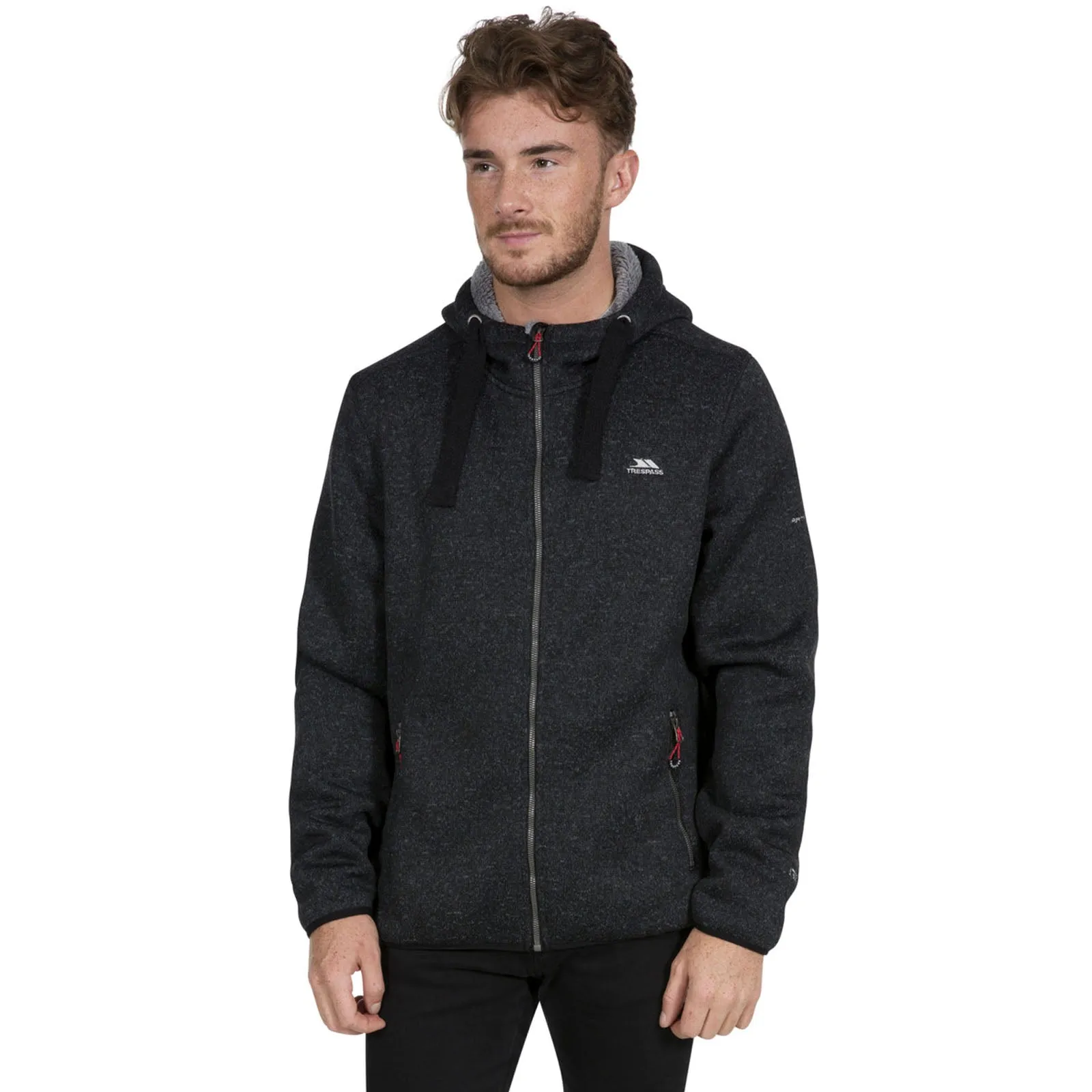 Trespass Mens Tableypipe Hooded Full Zip Fleece Hoodie - Black Marl