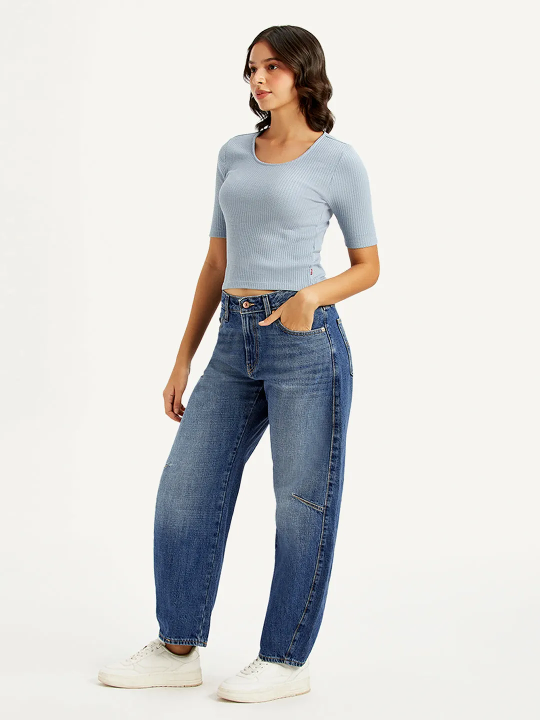 Women's Mid Rise Baggy Dad Barrel Blue Jeans LEVI'S