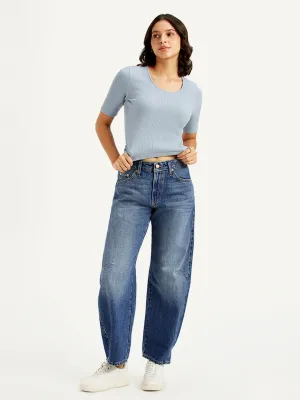 Women's Mid Rise Baggy Dad Barrel Blue Jeans LEVI'S