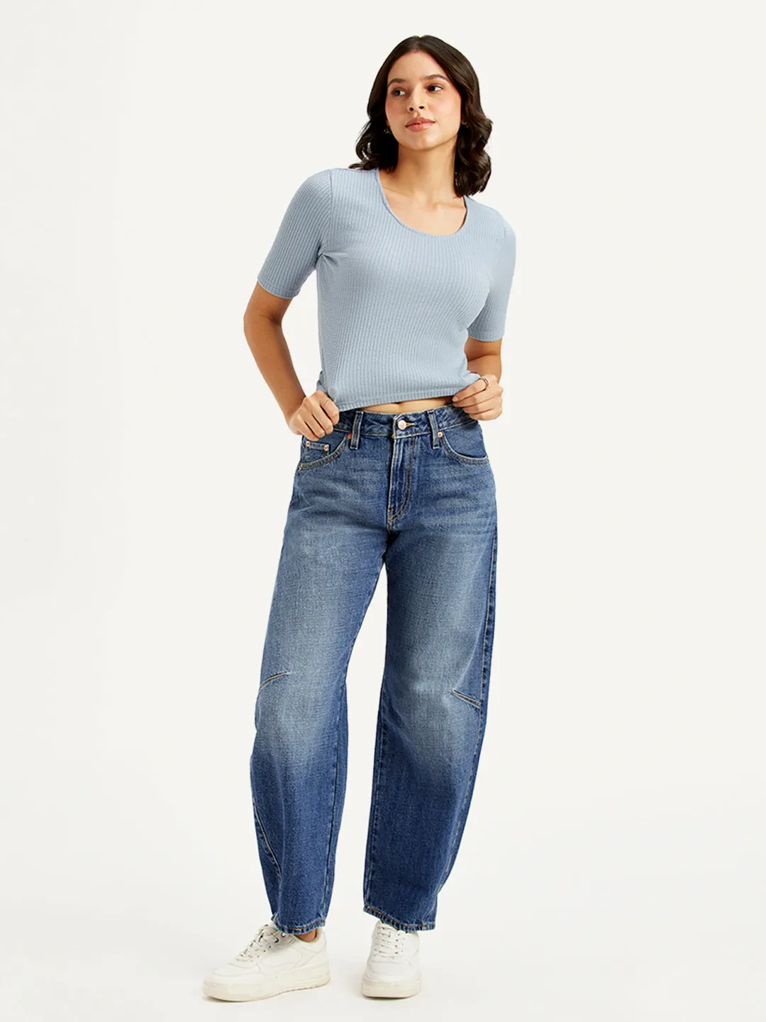 Women's Mid Rise Baggy Dad Barrel Blue Jeans LEVI'S